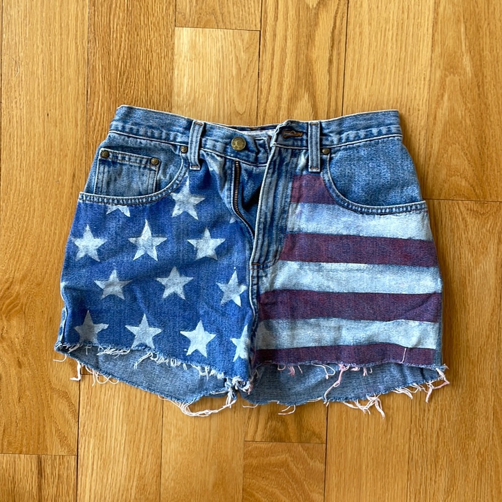 Hand painted American flag denim shorts